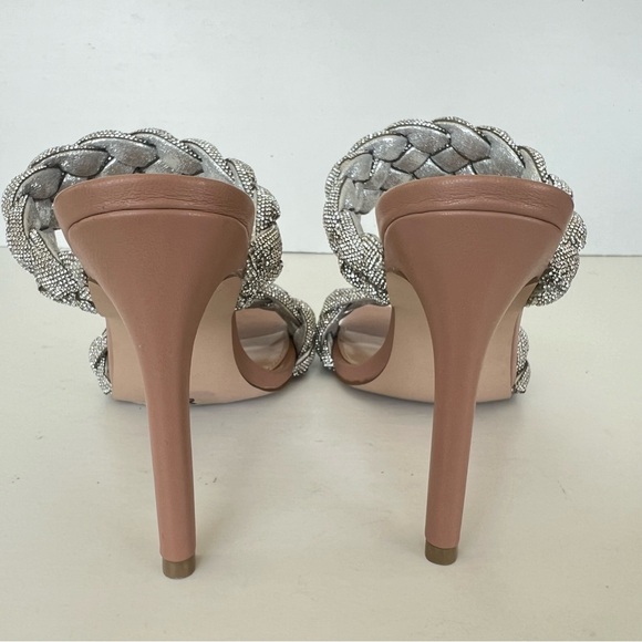 ♦️SOLD♦️STEVE MADDEN Kelley Silver Rhinestone Crystal Braided Beige Heels Sandal - Picture 7 of 16